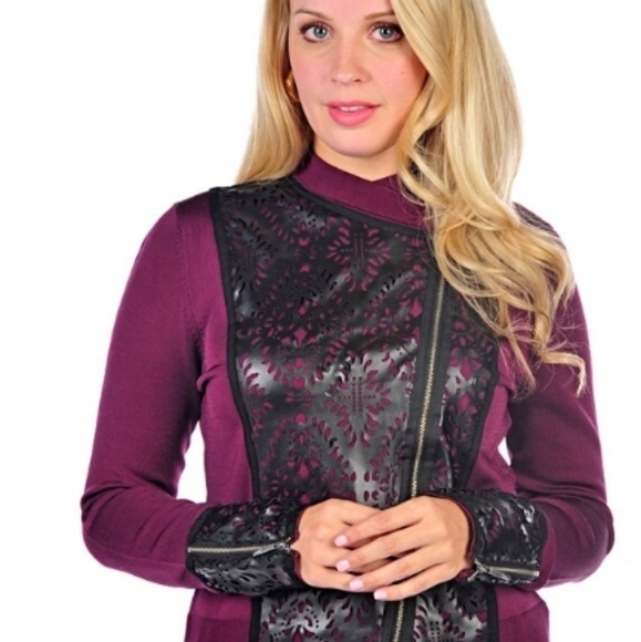 Naeem Khan Jackets & Blazers - Naeem Khan Lasercut Knit Moto Jacket